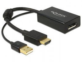 Delock adaptér HDMI-A male&gt; Displayport 1.2 female + USB power (62667)