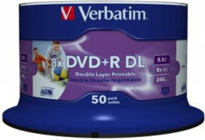 Balenie Verbatim DVD + R DL, 50 kusov | 8,5 GB | 8x | široký potlačiteľný povrch vreteno