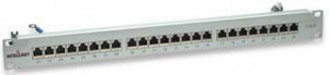 Tienený prepojovací panel Cat6, 24-portový, FTP, 1U, 90 ° horné vstupné blokovacie bloky