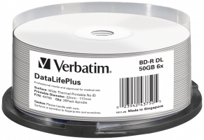 Verbatim DataLifePlus, BluRay/BD-R/50GB/25ks vreteno/dvojvrstvové/široké tepelné potlačenie
