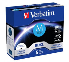 1x5 disk Verbatim M-Disc BD-R Blu-Ray 100 GB, štvorrýchlostná atramentová tlač. JC